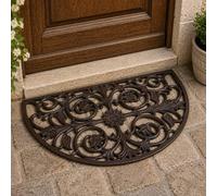 L'Héritier Du Temps Tapis Gratte Pieds en Forme de Demi Lune ou Paillasson Motifs Volutes et Feuilles en Fonte Patinée Marron 1x39,5x68cm
