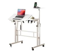 LHSJYG Table D'appoint Bureau Debout Hauteur réglable 70-115 cm avec roulettes Bureau Roulant Plateau inclinable(White)