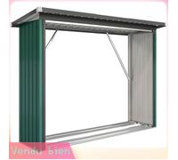 LIA Abri-bûches Couvert Support pour Bois de Chauffage Plancher Surélevé Toit Incliné, Acier Galvanisé 213x66,5x150cm Vert