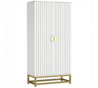 LIA Armoire de cuisine meuble cuisine rangement avec 12 étagères à portes, étagères ajustables, blanc, 58x29x119,5cm