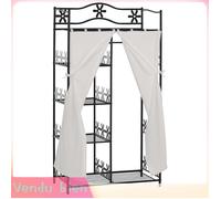 LIA Armoire dressing adulte 5 étagères métal noir rideaux blanc 84x42x159cm