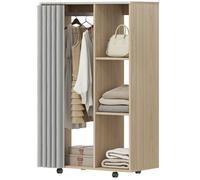 LIA Armoire penderie dressing mobile 4 roulettes tringle étagères 80x40x128 cm effet bois