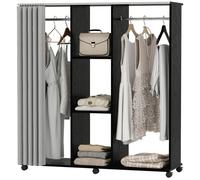 LIA Armoire penderie Meuble de Rangement Mobile 6 roulettes 120L x 40l x 128H cm en bois Noir