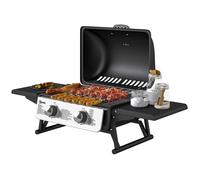 LIA Barbecue gaz de table transportable, 2 brûleurs 5,6 KW, barbecue gaz de camping avec étagères latérales, couvercle, noir