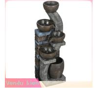 LIA Fontaine d'eau extérieure 5 niveaux fontaine de jardin lumières LED panneau solaire pompe en résine gris et marron