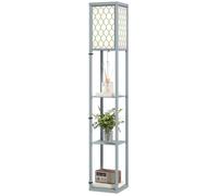 LIA Lampadaire étagères 3 niveaux interrupteur tirette 26x26x160 cm gris blanc