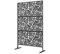 LIA Panneau Brise Vue décoratif Extérieur Claustra Décoratif Jardin 3 Panneaux à motif floral Acier 122 x 45 x 198 cm Noir