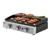 LIA Plancha Gaz en Inox, 3 Brûleurs, Barbecue à Gaz avec Plaque Émaillée et Grille de Réchauffage, 7,5 kW, 62x44x21cm, Noir
