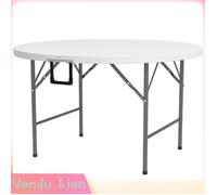 LIA Table ronde de jardin pliante Ø122 cm peut accueillir 6 personnes pour évènement, structure métal, plateau HDPE