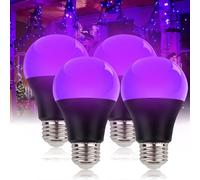 LIAISIMI 10W UV ampoule de lumière noire avec éclairage violet, E27 ampoule de nuit noire 395nm lumière noire pour la peinture de corps, anniversaire d'enfant, Halloween, fête (4, black)