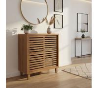 Calicosy - Buffet 2 Portes Coulissantes à Lames Ajourées - Décor Bois - Collection Liam - Meuble de Rangement pour Salon, Chambre, Entrée - L 80 x P 29 x H 88,5 cm