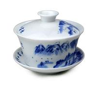 Liang baobao Gaiwan - Tasse à thé en porcelaine émaillée blanche - 255 g - Soupière chinoise - Bol à lèvres - Soucoupe - Paysage
