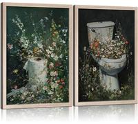 lianyibo 2psc Bathroom Wall Art Floral Canvas Prints Fun Plant Theme Paintings Gallery Grade Artwork Creative Posters Home Decor(80x120x2/Inner frame)