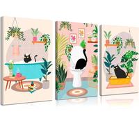 lianyibo 3pcs Black Cat Bathroom Canvas Wall Art Funny Cute Vintage Cats Posters Prints for Bathroom Toilet Decoration(40x60x3/Frameless)