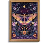 lianyibo Mystical Butterfly Wall Art, Vintage Botanical Floral Wall Decor, Moon and Stars Boho Posters Prints for Bedroom Living Room(50x75/Inner frame)