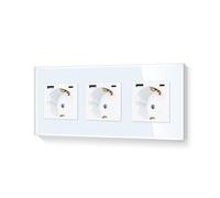 LIAONFOY Prise Schuko triple prise A et chargement USB encastrée à 3 compartiments - Noir - Avec cadre en verre - 16 A - 110-250 V - 228 mm