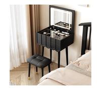 LIBANGRONG-888 Table de Maquillage Ensemble Coiffeuse avec Tabouret Miroir Rabattable Chambre à Coucher Coiffeuses(Noir)