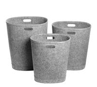 Libaro Lot de 3 Paniers à Linge en Feutre empilables 80L 60L 40L avec Poignées gris anthracite lavable ovale - 3 x Grand Sac de Rangement Vêtement Salle de Bain Corbeille a Linge