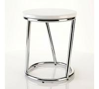 Libaro Tabouret de salle de bain Salina - tabouret rond en Métal chromé brillant- Tabouret robuste avec assise blanche au design de tabouret de bar - tabouret de cuisine polyvalent, repose-pieds, banc