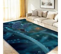 Libellule Brins d'herbe Gouttes d'eau Tapis 60 x 90 cm, Fantastique Illustration Tissu Ras Court Doux Lavable en Machine et Antidérapant Tapis, pour Salle à Manger Chambre à Coucher, Multicolore