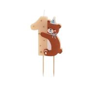 Libetui - Bougie d'anniversaire Magnifique 1 avec ourson - 1 bougie pour 1er anniversaire - Décoration pour gâteau, muffins - Couleur : crème - Environ 7 cm