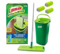 Libman Rinse 'n Wring Serpillère et Seau | Serpillère en Microfibre | Nettoyant pour sols en Bois Dur | Balai Humide et Sec | Chambres à Eau Propre et Sale | Lames électriques | 4 tampons en