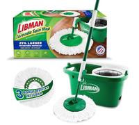 Libman Tornado Spin Mop System avec 3 têtes de Recharge, serpillère rotative en Microfibre et Seau avec essoreuse pour la Maison, Nettoyage du Sol du Bois Dur, stratifié, carrelage, nettoyant Toutes