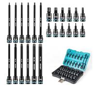 LIBRATON ouille Embouts Torx Entraînement 3/8" Extra Longue | Douilles à Impact en Acier Allié S2, 24 Pièces Douilles Torx d'embouts, T10-T60, Douille Étoile Long de 2" et 6"