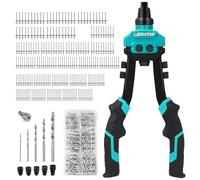 LIBRATON Pince a Rivet Pop, Pince a Rivet à Deux Mains, Riveteuse Manuelle | 2,4-6,4mm, 250 Rivets Aluminium en Boîte, 5 Buses Interchangeables Sans Outil, 5 Forets HSS, pour Automobile, Métal