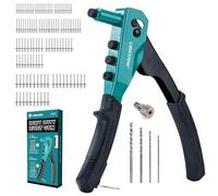 Libraton Pince à Riveter Professionnelle, Riveteuse Pop, Pince Rivet Aveugle, Pistolet à Rivet Manuelle, Outil de Rivetage avec 120 Rivets Aveugles, 4 Forets HSS, 4 Buse Interchangeables Sans Outil