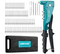 LIBRATON Pince à rivets aveugles, Riveteuses pour rivets aluminium et acier | Kit professionnelle de pinces à riveter robuste, Pince de rivetage avec 100 rivets (2,4-4,8mm) et 4 perceuses de HSS
