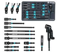 LIBRATON Set De 17 Adaptateurs De Douille À Choc, Carrés 1/4", 3/8", 1/2" | Rallonge Rapide, Porte-embout Magnétique, Joint Universel 360° Et Renvoi D’angle 105° Pour Perceuse