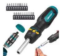 LIBRATON Tournevis à Cliquet, 33-en-1 Tournevis Multi Embout Magnétique | Embout Fendu/Cruciforme/Pozi/Torx/Hexagonal/Carré, Poignée Ergonomique pour Maison, Automobile & Bricolage