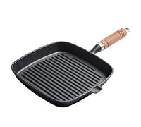 LICAEVEY Poêle à Griller avec Poignée en Bois 8,7 Pouces Antiadhésive | Construction en fonte, motif à rayures pour les marques de gril, fond plat pour cuisinières à induction, bec verseur pour