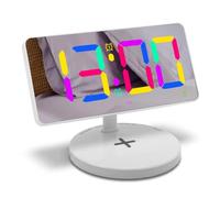 LICAEVEY Réveil Numérique Miroir avec Chargeur sans Fil, Horloge de Bureau LED Grand écran 7,3 Pouces, Veilleuse RVB, Double Alarme, Répétition pour Chambre à Coucher (White)