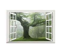 Lichi Autocollant mural amovible - Paysage de forêt 3D - Autocollant mural à décoller et à coller - Fausse fenêtre - Décoration murale pour chambre à coucher, salon, jardin d'enfants, papier peint