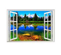 Lichi Sticker mural 3D avec fenêtre, autocollant, pour chambre d'enfant, décoration amovible pour chambre, salle de bain, neige, montagne, forêt, arbre, vue sur la rivière