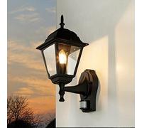 Licht-Erlebnisse Applique extérieure avec détecteur de mouvement en aluminium verre noir IP44 jardin H:37,5 cm E27 lanterne murale TIROL