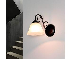 Licht-Erlebnisse Applique murale rustique, applique murale antique, avec bras, cuisine, chambre, salon, noir, métal, verre, faible éblouissement, H:18 cm, E14