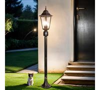 Licht-Erlebnisse Lampadaire de jardin avec détecteur de mouvement en aluminium et verre noir-cuivre IP44 H:112,5 cm E27 Lanterne Rustique mât extérieur BRISTOL