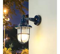 Licht-Erlebnisse Lampe bateau extérieur, laiton, bleu, lampe extérieure mur lampe maritime, verre cannelé, nostalgique, rustique, IP64, L:14 cm E27, maison, jardin, lampe de terrasse