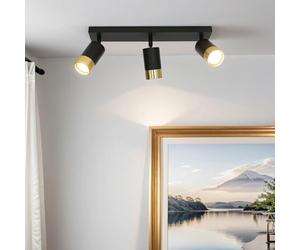 Licht-Erlebnisse Plafonnier noir, or, plafonnier GU10, spot lampe plafond, flexible, 39,5 cm de long, ciblé, cuisine, couloir, spot plafond 3 flammes