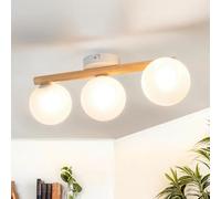 Licht-Erlebnisse Plafonnier verre bois métal 47 cm de long G9 en blanc clair 3-flamme moderne abat-jour sphérique plafonnier salon cuisine éclairage couloir