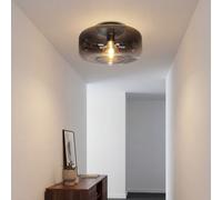 Licht-Erlebnisse Plafonnier Verre Fumé Métal Noir Rond Ø35 cm E27 Pour Couloir