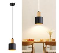 Lichtmaler Suspension Noir Bois 1 Lampe E27 Vintage Lustre Salle à Manger | Luminaire Pendantif Métal Rétro LED 25W hauteur réglable pour Salle à Manger Salon Sans Ampoules