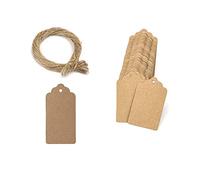 LICHUANUK Lot de 100 étiquettes en papier kraft - étiquettes à suspendre avec 20 mètres de ficelle de jute naturelle pour cadeaux, mariage, Saint-Valentin - 3 x 5 cm