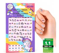 Licorne Stickers Ongles Enfant - Autocollants Ongles Auto-Adhésifs, Nail Art Enfant pour Filles - 72 Stickers + 24 Strass 3D, Facile à Poser et Retirer, Idée Cadeau Anniversaire