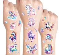 Licorne Tatouage Paillette Enfant,12 Feuilles Tatouage Ephemere Licorne Fille,Cadeaux Licorne Pour Filles,Tatouages Licorne Anniversaire Enfant,Kit Tatouage Licorne Paillette Enfant