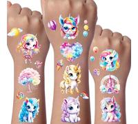 Licorne Tatouage Paillette Enfant, 12 Feuilles Tatouages Ephemere Enfant Fille, Anniversaire Cadeaux Licorne pour Enfants, Invitation Anniversaire Tatouage, Etanche Tatouage Paillettes Enfants