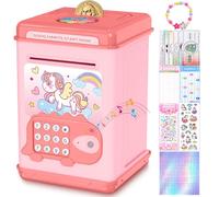Licorne Tirelire pour Enfants,Tirelire pour Fille avec Déverrouillage par Code Secret et Empreinte Digitale,Autocollants,Bracelet et Relevé de Comptes,Cadeaux pour Filles pour Anniversaire et Noël